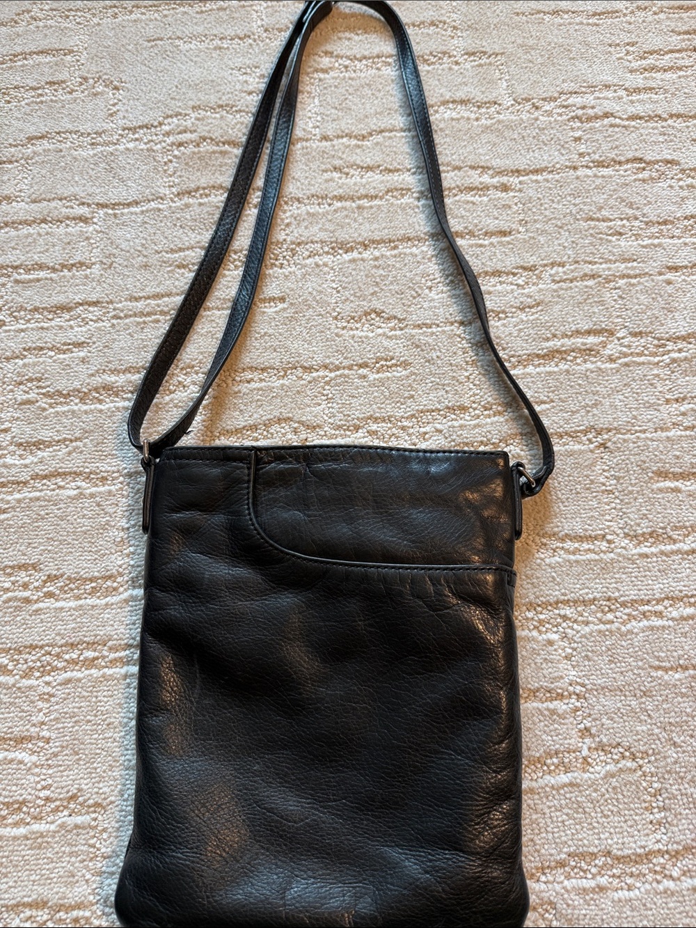 margot Black Leather Messenger Crossbody Bag